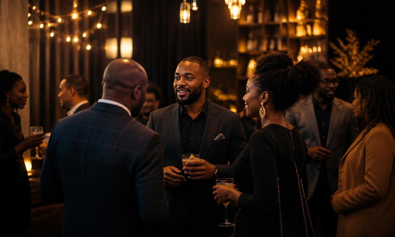 Professionals connecting at an Inspire Atlanta evening networking event